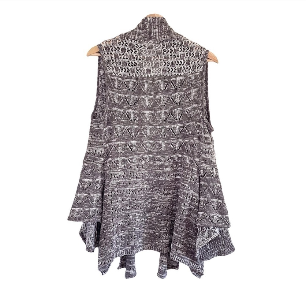 Anthropologie Moth Lavena Pointelle Draped Open Front Cardigan Sweater Vest Grey - Picture 4 of 16